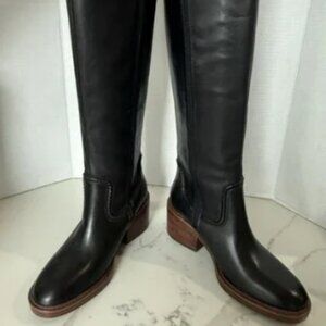Vince Camuto Vuliann Knee High Boots Black Leather Block Heel 8.5